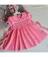 Sweet Pink Smocked Embroidered Baby Girl Dress. Toddler Girls Birthday Dress.  - $38.99