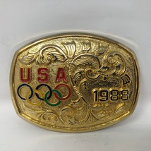 VTG United States 1988 Olympics Rings Gold-Tone Enamel Colored Belt Buck... - $34.64