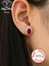 Lab Created Ruby Real Echt 925 Sterling Silver Party Earrings For Women Gemstone - £73.51 GBP