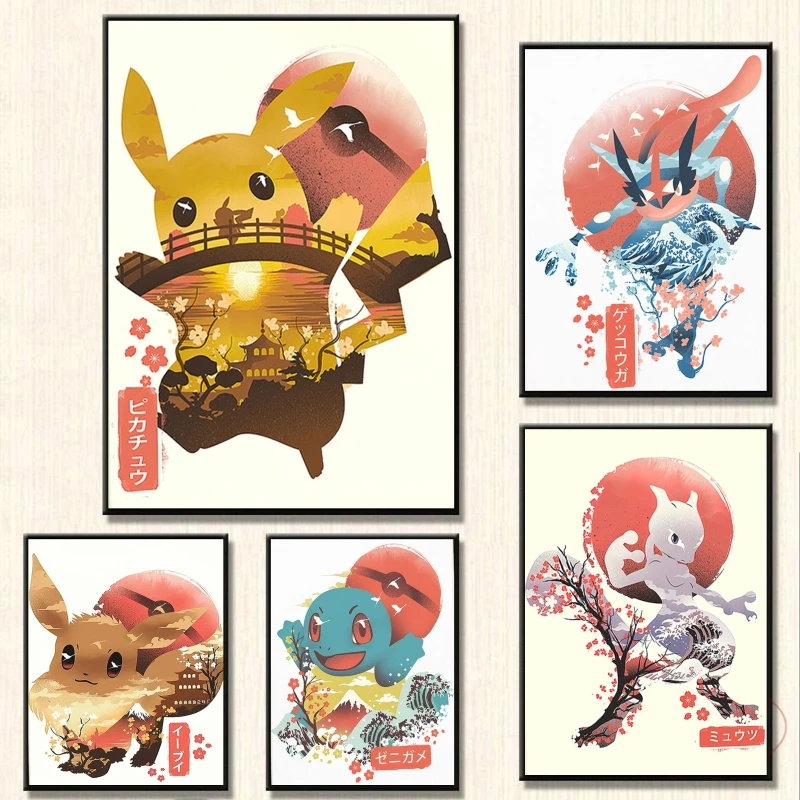 Canvas Posters Pokemon Characters Picture Modular Painting Friends Gifts Wall - £6.74 GBP+