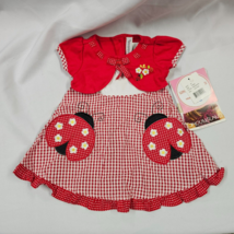 Vintage Baby Dress 6-9 m Youngland Red Gingham Ladybugs Ruffle Checkered Plaid - £10.90 GBP
