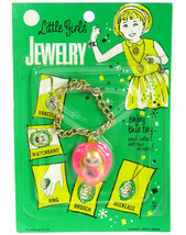Vintage 1960&#39;s Liddle Kiddles Girls Jewelry Clone Klone Pink Heart Bracelet MOC - £99.91 GBP