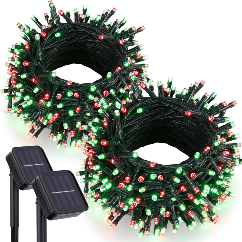 Kemooie 2 Pack 240 LED 78FT Solar Christmas Outdoor Lights, Solar Powered with 8 - £28.64 GBP