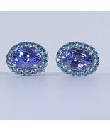 1 Carat Oval Violet Blue Tanzanite Halo Diamond Stud Earrings 14k White ... - $10,943.24 MXN