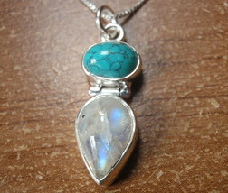 Moonstone and Turquoise Teardrop 925 Sterling Silver Pendant a209L - £11.40 GBP