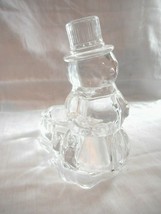 Votive Candle Holder Molded Clear Glass Snowman Christmas Hollow Inside Heavy - £20.25 GBP