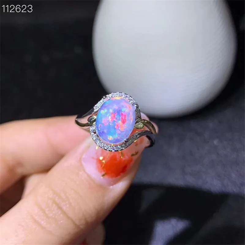Opal Ring Natural White Opal for Women Engagement Wedding Gift 8*10MM Colorful G - £92.96 GBP