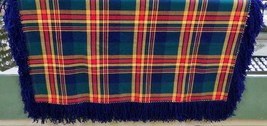 Native American Wool Shawl Blue Red Green Tartan Plaid Fringe 58&quot;x 42&quot; M... - $71.27