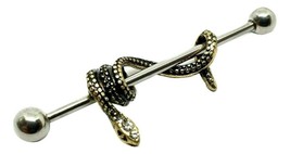 Snake Scaffold Bar Coiled Wrap Around 14g (1.6mm) CZ Gold Industrial Piercing Uk - £6.02 GBP
