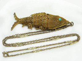 Antique Chinese Articulated Large Koi Fish Pendant Turquoise Eyes - $515.00