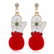 Red &amp; White Snowflake Mittens Pom-Pom Drop Earrings - £10.46 GBP