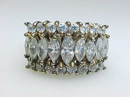Vintage GOLD over STERLING Silver and CUBIC ZIRCONIA RING - Size 8 1/4 - £67.94 GBP