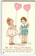 Valentine Postcard Children Heart Balloons MEP Stecher 821 Vintage Embossed - £8.60 GBP