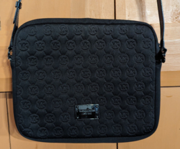 Michael Kors Mono Embossed Neoprene iPad Crossbody Purse Bag Black Soft ... - £22.24 GBP