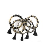 New Crystal Stone Ball Bead Tassel Stretch Bracelet Set - $240.31 MXN