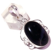 Natural Black Agate Cabochon Gemstone 925 Silver Overlay Handmade Black Pendant - £7.99 GBP