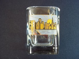 San Francisco skyline souvenir heavy square shot glass sun gold &amp; frosted - $7.84