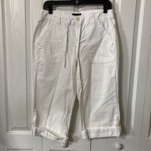 Tommy Hilfiger Capril White Pants Denim Sz 6 Drawstring Waist Pockets Cu... - $18.88