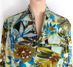 SZ 1 Jacket Aqua Embroidery Zip Front Zip Pockets Floral Design CHICO&#39;S M/8 - £7.87 GBP