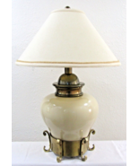 Rare 1979 Chapman Chinoiserie Cream Ceramic Brass Table Lamp and Linen S... - $694.21 CAD