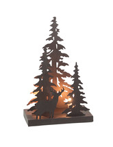 Rustic Brown Finished Metal Solo Buck Deer in Forest Silhouette Ambient ... - $52.46