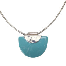 Simulated Acrylic Turquoise &amp; Silver Tone Pendant 32” Necklace - $14.84