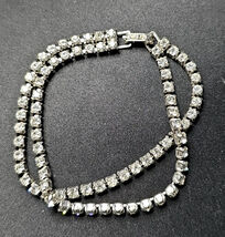 VTG Clear Rhinestone Tennis Bracelet Silver Tone Prong Set 7" Fold Over ... - $25.46