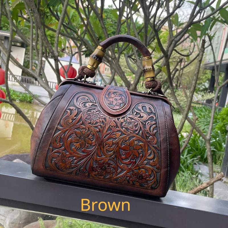  Luxury Handmade Women Shoulder Bag Vintage Carved Leather Women&#39;s Bag 2024 tren - £58.47 GBP
