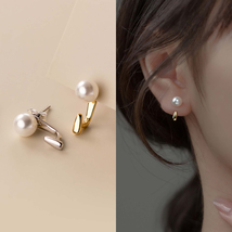 Silver Pearl Earrings Studs For Women Dainty Gold Waterdrop Pearl Stud Earrings - £9.61 GBP