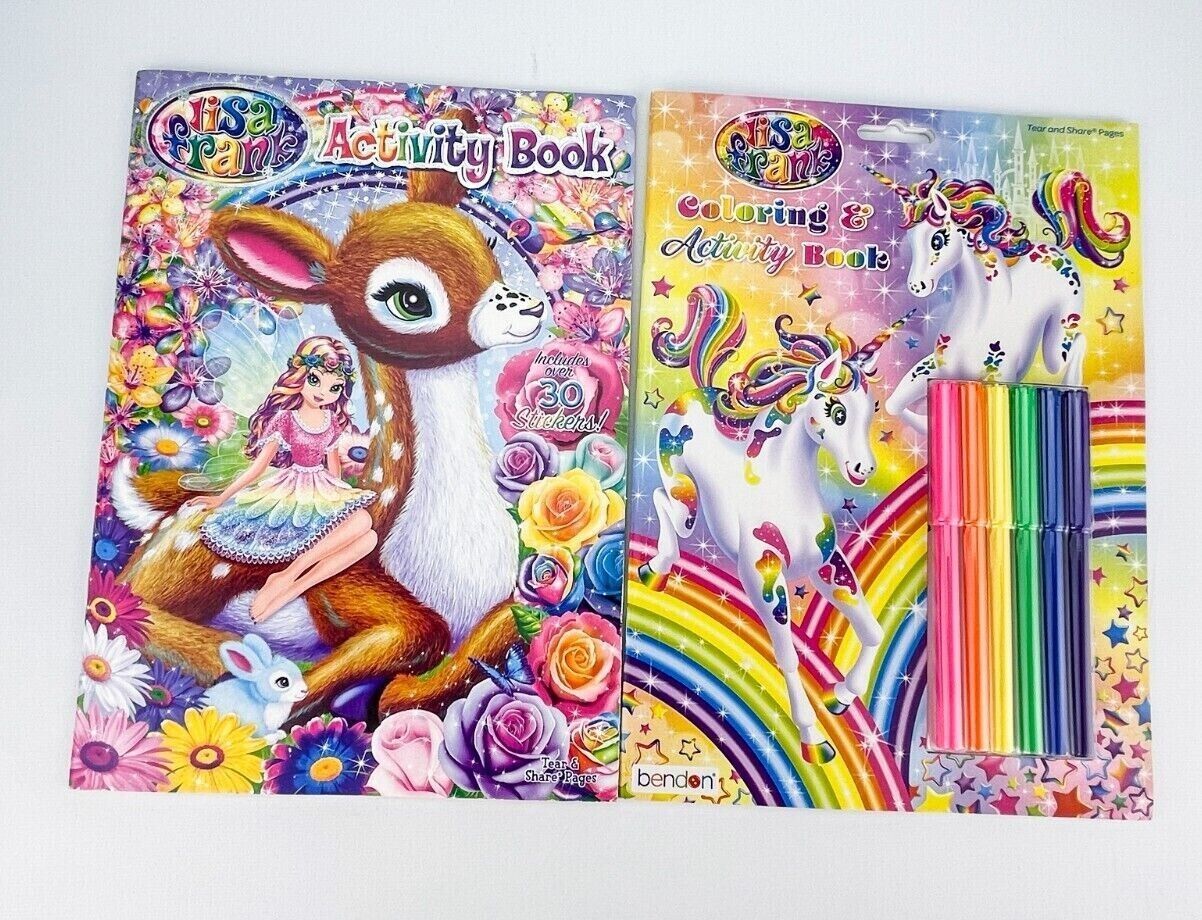 Primary image for Lisa Frank Coloring And Activity Books Lot Of 2 Markers Rainbows Unicorn Fairy