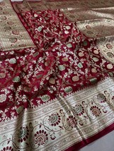 Premium Satin Silk Banarasi Saree, Handwoven Zari Woven Rich Pallu Elegant Tradi - £135.89 GBP