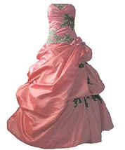Strapless Gold Lace Beaded Long Pick Up A Line Prom Quinceanera Dress Coral US 6 - £117.88 GBP