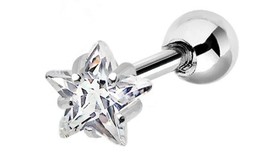 Stainless Steel Tragus with 5x4 mm Star CZ Crystal - £9.59 GBP