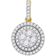 14k Yellow Gold Womens Round Diamond Double Frame Flower Cluster Pendant... - £864.03 GBP