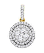 14k Yellow Gold Womens Round Diamond Double Frame Flower Cluster Pendant... - £868.34 GBP