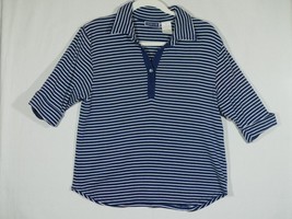 Erika &amp; Co Shirt Womens Blue White Striped Short Sleeve Blouse - £7.98 GBP