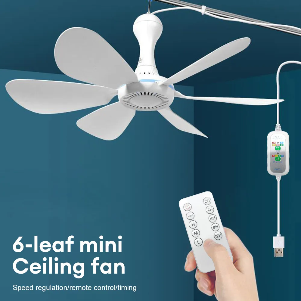 Usb Ceiling Fan 6-blade Silent Electric Fan 4-speed Ceiling Fan Outdoor Hanging - £17.56 GBP+