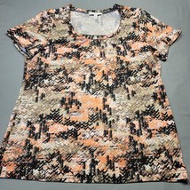 Notations Women Shirt Size L Black Orange Stretch Preppy Short Sleeve Sc... - $12.60