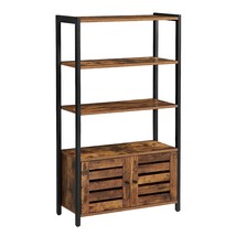 Lowell Bookshelf, Storage Cabinet With 3 Shelves And 2 Louvered Doors, Industria - £100.58 GBP