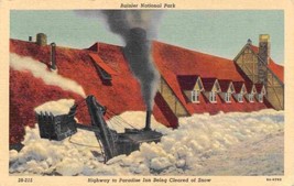 Steam Shovel Snow Removal Paradise Inn Rainier National Park WA linen postcard - £3.86 GBP