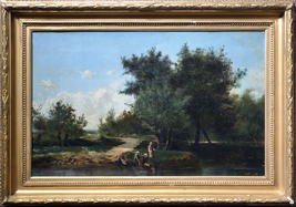Laundresses on River 19th century Barbizonian Landscape by French Master - £1,992.49 GBP