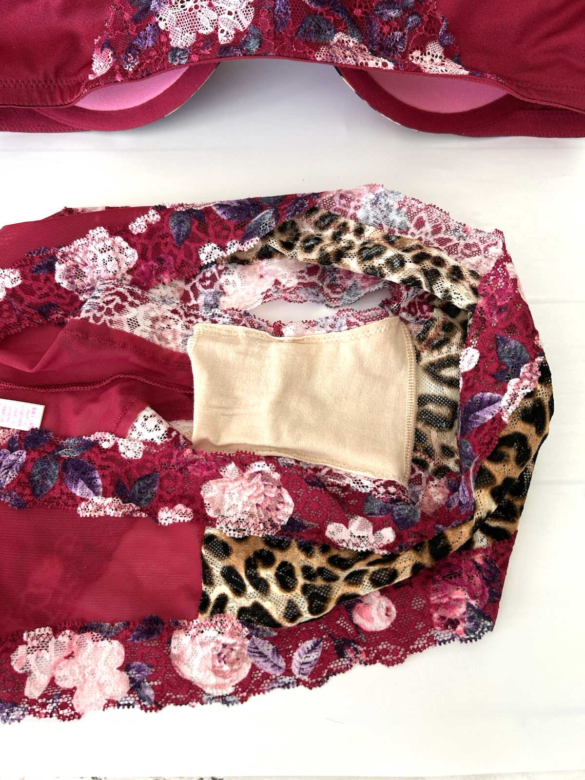 Victoria's Secret PINK 36D Floral Cheetah Racerback Date Push-up Bra & Panty LG Item image 4
