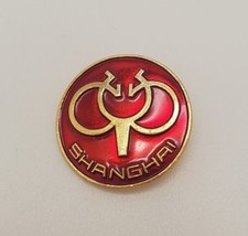 Vintage Shanghai China Bright Red Round Enamel Lapel Hat Pin Travel Pinback - £13.12 GBP