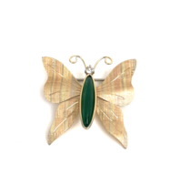 Vintage Krementz Butterfly Brooch 14K Gold Overlay Signed Jade Crystal 1970s Pin - £24.37 GBP