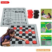 Family Classic 3-in-1 Giant Checkers &amp; Tic Tac Toe - Fun for BBQs &amp; Gath... - $39.55
