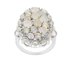 Multicolor Opal Rhodium Sterling Silver Ring Size 9 - £172.63 GBP