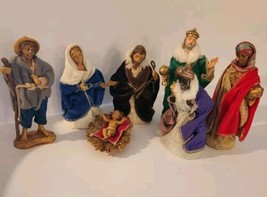 Vintage 7pc Nativity Set Wise Men Mary Baby Jesus Cloth Resin Made In Italy - £64.95 GBP