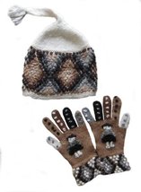 Alpakaandmore Peruvian Ladies Set Hat and Gloves Alpaca Wool handknitted (Large, - £48.79 GBP