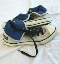 Converse All Star Kids Girls Boys Gray Shoes Size 3 Hi top Roll Navy blu... - $14.85