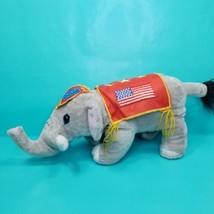 Gray Circus Elephant BO American Flag Tassels Plush Stuffed Animal 16" Long Soft - $19.79